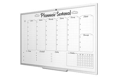 Pizarra Acrílica blanca Organizadora Semanal de 70x50 cm con marco de Aluminio | pizarra blanca